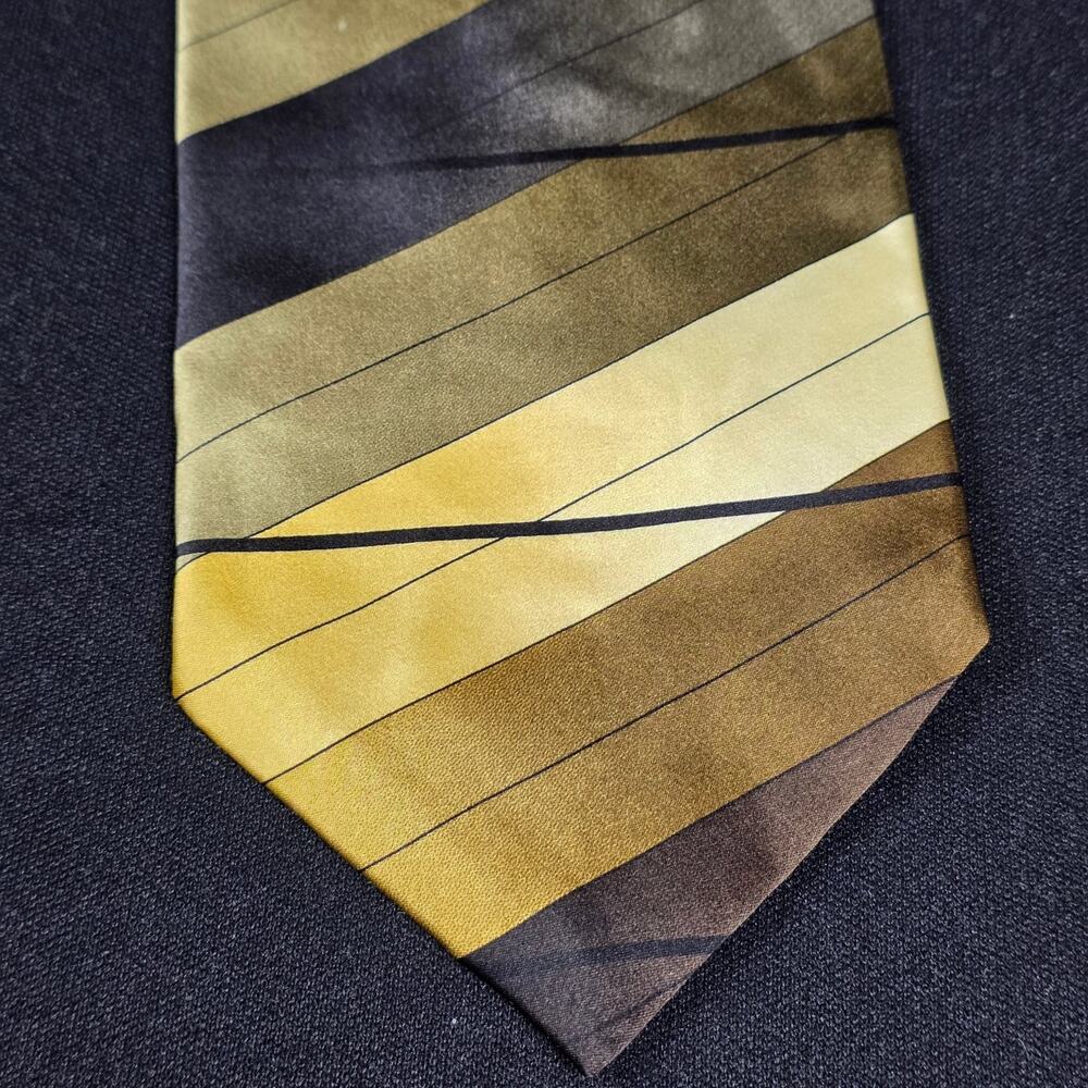 OTTIMO UOMO Tie Men’s Gold Brown Black Striped 100% Silk Handmade